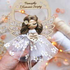 Pamiątka Pierwszej Komunii - aniołek na obręczy | Pakowanie na prezent