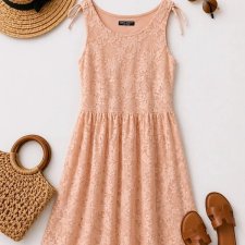 Pudrowa Koronkowa sukienka na lato
