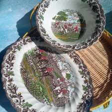 Półmisek i salaterka - z rysunkami z polowania, Staffordshire