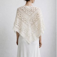 Ozdobna biała chusta ślubna Klaziena ręcznie robiona z merino