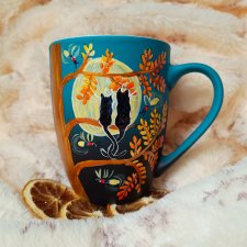 Romantyczna kocia noc ze świetlikami pełnia księżyca malowany ręcznie