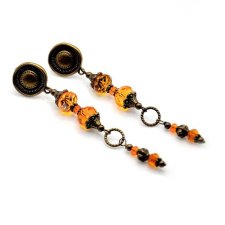 Kolczyki ogniste kryształy mosiądz vintage retro