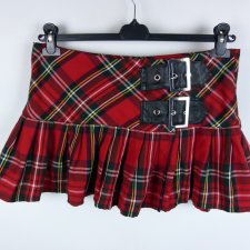 Hell Bunny krótka spódnica w kratkę z zakładkami klamerki / XL