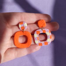 Kolczyki z gliny polimerowej pomarańczowa krata