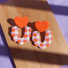 Kolczyki z gliny polimerowej pomarańczowa krata