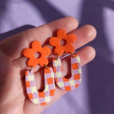Kolczyki z gliny polimerowej pomarańczowa krata