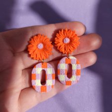 Kolczyki z gliny polimerowej pomarańczowa krata