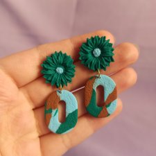 Kolczyki z gliny polimerowej szmaragdowe marmurki