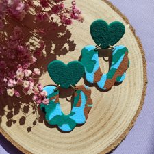 Kolczyki z gliny polimerowej szmaragdowe marmurki