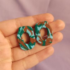 Kolczyki z gliny polimerowej szmaragdowe marmurki