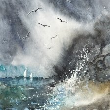 Wybrzeże morskie Original Akwarela A4