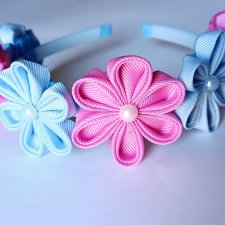 Opaska do włosów z kwiatami fuksja i niebieski