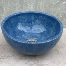 Niebieska ceramiczna umywalka nablatowa – rustykalna miska łazienkowa