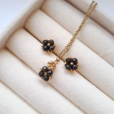 Komplet Biżuterii Obsydian Złocisty - Kolczyki Sztyfty i Naszyjnik