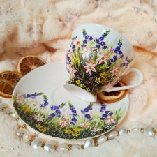 Komplet z letnią łąką. Ręcznie malowany polne dzwonki