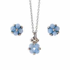 Komplet Biżuterii Akwamaryn- Kolczyki Sztyfty i Naszyjnik - wersja srebrna