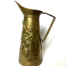 Duży zabytkowy dzban z mosiądzu reliefy styl rustykalny orientalny dzbanek Vintage retro home