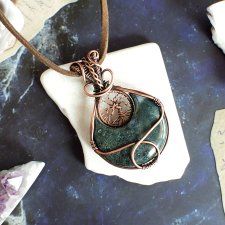 Wisior agat mszysty księżyc półksiężyc drzewo słowiański miedź antyczna