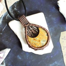 Wisior agat koronkowy księżyc półksiężyc drzewo słowiański miedź antyczna