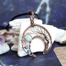 Wisior lunula awenturyn agat księżyc półksiężyc drzewo słowiański miedź antyczna