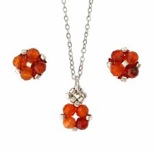 Komplet Biżuteri Karneol - Kolczyki Sztyfty i Naszyjnik