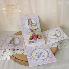 Exploding box komunijny, kartka na komunię "Pink Roses" GOTOWY