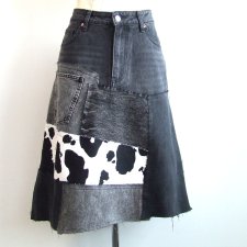 nowa czarna jeansowa spódnica patchworkowa denim 42