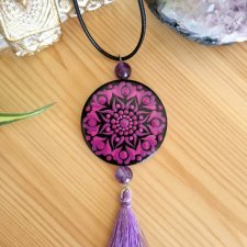 Naszyjnik mandala, czakra korony z ametystem -  Świadomość, duchowość i połączenie z wyższą energią