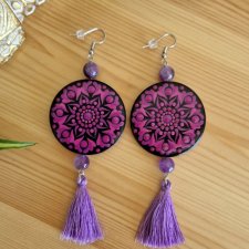 Kolczyki mandala, czakra korony z ametystem -  Świadomość, duchowość i połączenie z wyższą energią