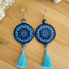 Kolczyki mandala, czakra gardła z naturalnym sodalitem - Komunikacja, prawda i wyrażanie siebie