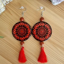 Kolczyki mandala, czakra podstawy z jaspisem czerwonym - ugruntowanie, siła, poczucie bezpieczeństwa, zaufanie