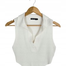 NASTY GAL dzianinowy top  kołnierzyk  ecru 34 XS