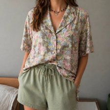 Vintage St Michael Pastelowa bluzka w kwiaty z kołnierzykiem