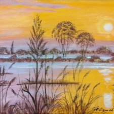 KLASYCZNY PEJZAŻ W ELEGANCKIM WYDANIU MALOWANY NA PŁÓTNIE -"W ZŁOCISTYCH REFLEKSACH"