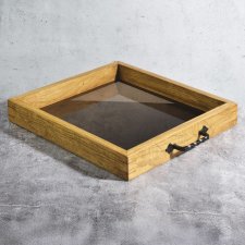 Taca / prezenter • drewno i brązowe szkło