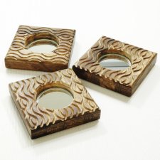 Podstawy pod tealighty | zestaw 3 cz. | lite drewno | lustro