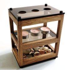 Lampion / świecznik wielopoziomowy | drewno | szkło