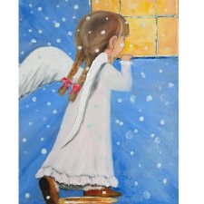 Aniołek Dziewczynka, ręcznie malowany obraz olejny