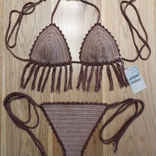 Bikini szydełkowe z frędzlami boho S