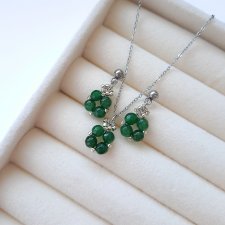 Komplet Biżuterii Jadeit Ciemnozielony - Kolczyki Sztyfty i Naszyjnik