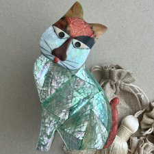 Vintage Pop-Art Cat Figurine ❀ڿڰۣ❀ Coral, mother of pearl