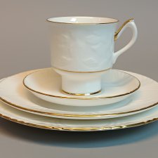 Rzadki Angielski Kwartet – Staffordshire Crown (Filiżanka + 3 Talerzyki)