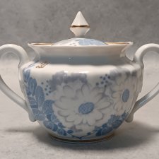 Verbilki Kobaltowe Kwiaty Cukiernica Złota Lamówka Rosja