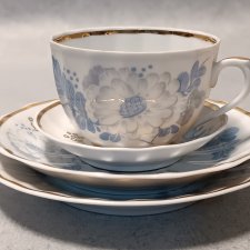 Verbilki Kobaltowe Kwiaty Kwartet Zestaw Śniadaniowy Złota Lamówka Rosja