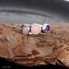 Pierścionek srebrny potrójny różowy