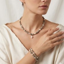 Elegancki Zestaw Biżuterii: Naszyjnik z Perłą i Bransoletka - Jaspis