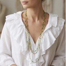 Długi Naszyjnik Boho z Zielonych i Pomarańczowych Koralików