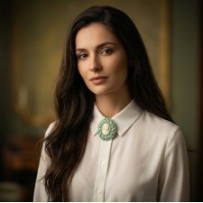 Elegancka Broszka Typu Kamea w Stylu Vintage - Szałwiowa Oprawa