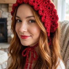 Ręcznie robiona opaska na głowę – Intensywna Czerwień ze Srebrną Nitką – Boho/Retro