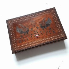 Brązowe Drewniane Pudełko Kasetka Vintage PRL